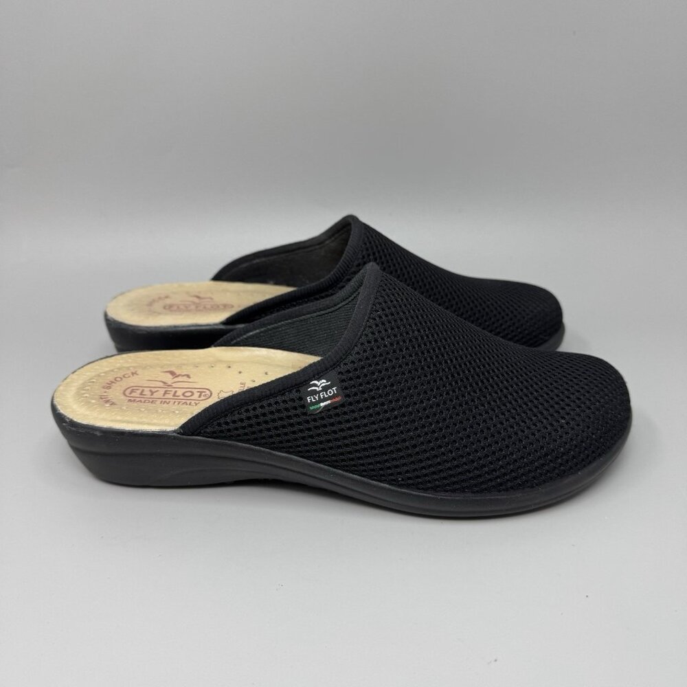 Flyflot Black Mesh Closed Toe Mules Boho Clogs Slip On Sz 41 US 10.5 M